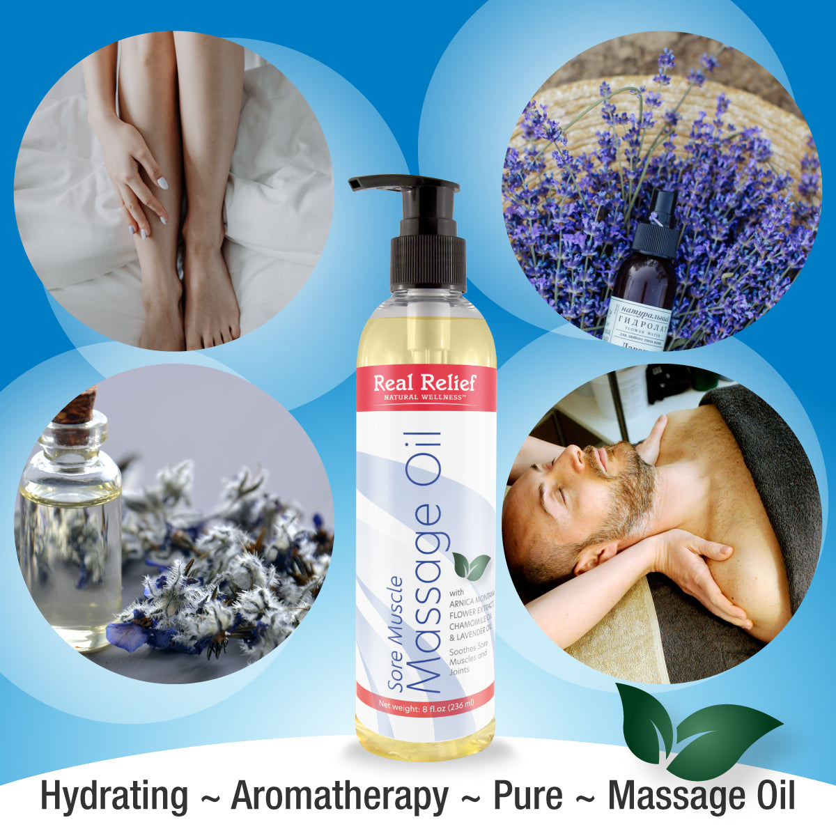 Real Relief Arnica Montana Massage Oil with Chamomile & Lavender Essential Oil, Massage Therapy Oil for Personal or Professional use, 8 fl. Oz.