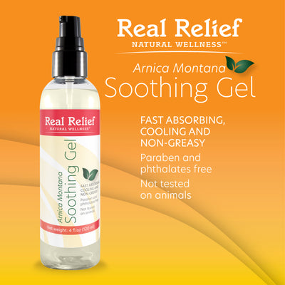 Real Relief Arnica Gel 4 oz Fast Absorbing, Cooling & Non-Greasy Soothing Gel