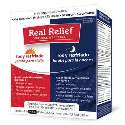 Real Relief Cough & Cold Syrup Combo Daytime and Nighttime Formula 2 x 3.4 Fl Oz